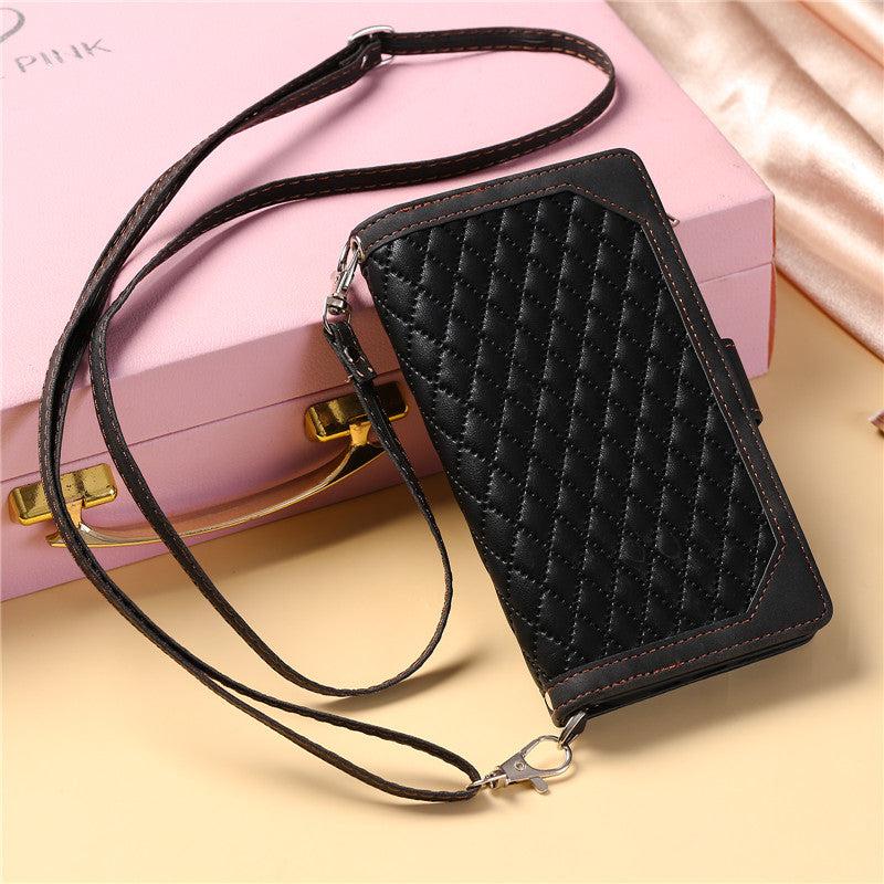 Luxury Flip Leather Wallet Phone Case – Long Lanyard, Zipper Closure, Card Holder, Magnetic Protection, and Premium Design for iPhone