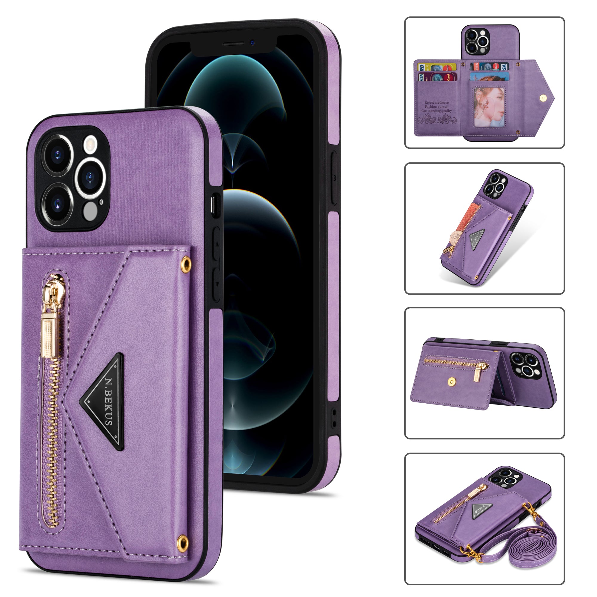 Zipper Wallet Crossbody Leather Case – Card Holder, Lanyard Strap, Secure Storage, Stylish Protection for iPhone Models