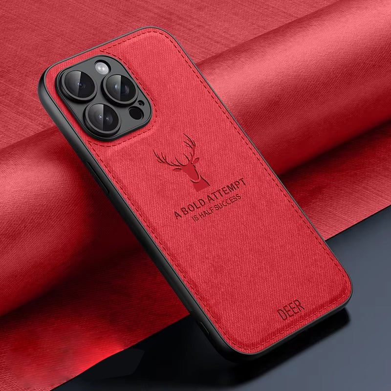 Luxury Cloth Leather Texture Case – Deer Head Pattern, Shockproof, Soft & Durable Protection, Stylish Design for Daily Use | Case for iPhone