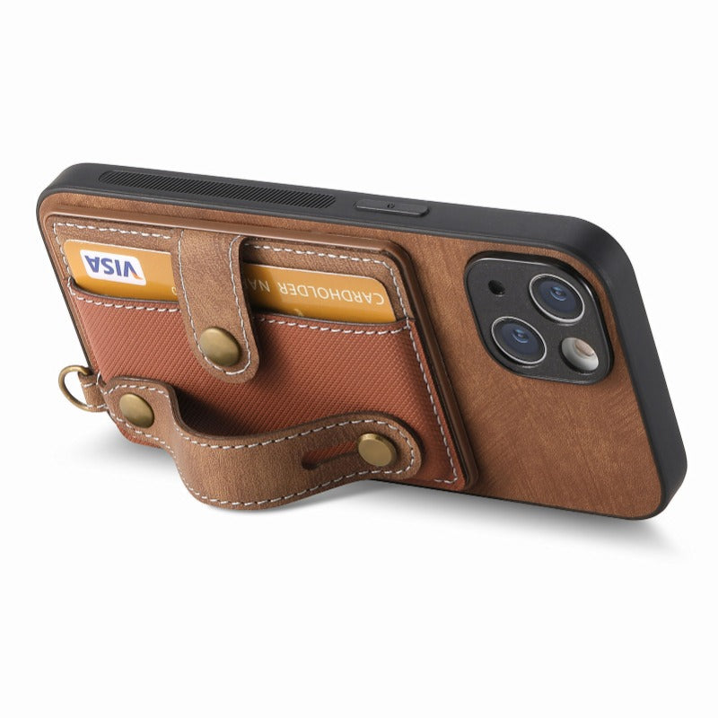 Luxury PU Leather Wallet Case with Wrist Strap – Stand Function, Card Holder, and Shockproof Protection for Secure and Stylish Convenience