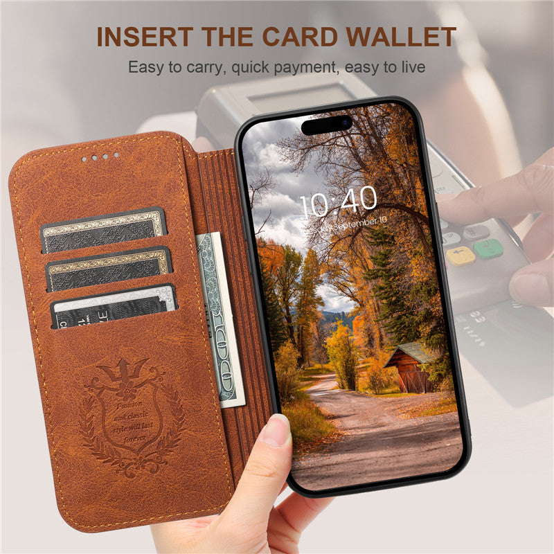 Luxury Leather Magnetic Flip Case – MagSafe Wallet Card Holder, Wireless Charging Compatible, Shockproof Protection, Elegant Design for iPhone Models