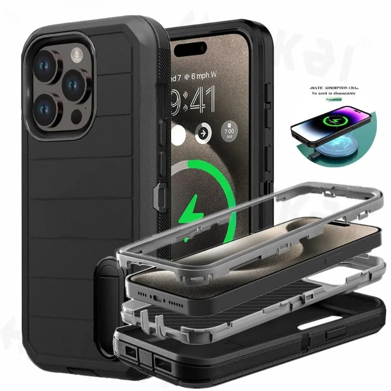 New 3-in-1 Hybrid Defender Case – Kickstand Full-Body Protection Cover for iPhone Models, Rugged and Durable Design