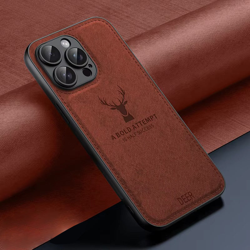 Luxury Cloth Leather Texture Case – Deer Head Pattern, Shockproof, Soft & Durable Protection, Stylish Design for Daily Use | Case for iPhone