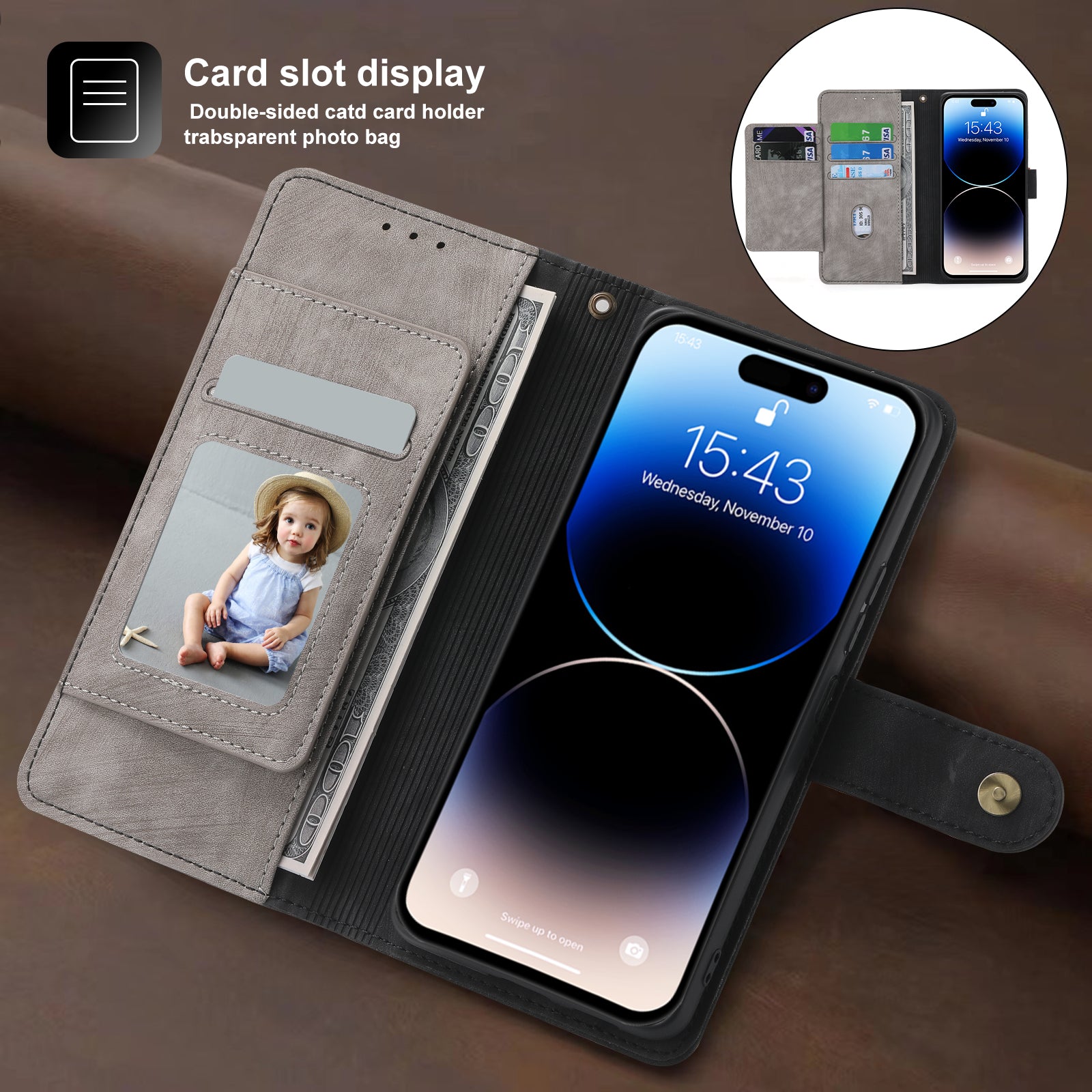 RFID Blocking Leather Wallet Case – Zipper Flip Cover, Card Slot Holder, Magnetic Stand, Shockproof Protection, Premium Design for iPhone