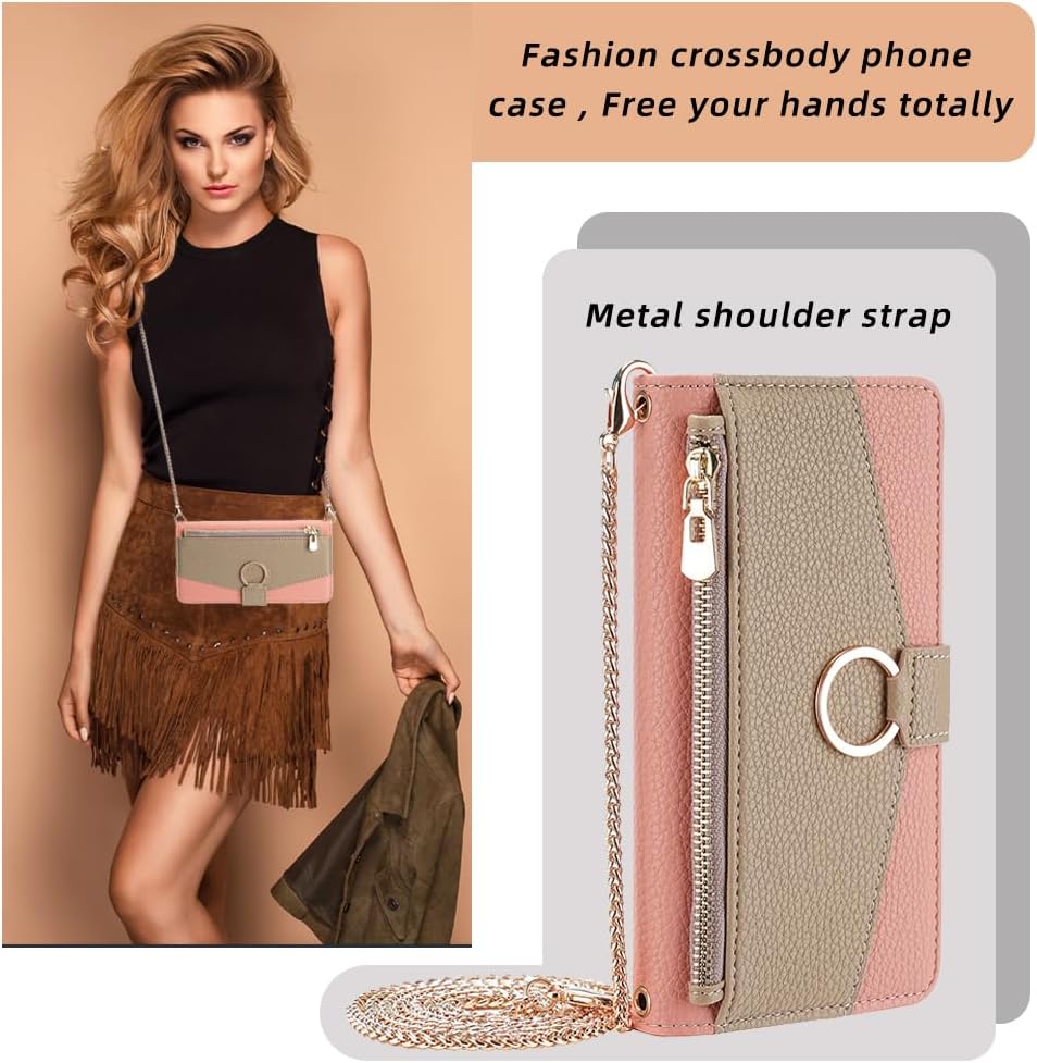 Premium Leather Crossbody Wallet Case for iPhone - Flip Mirror Design, Long Lanyard,  Shockproof Protection for iPhone Models