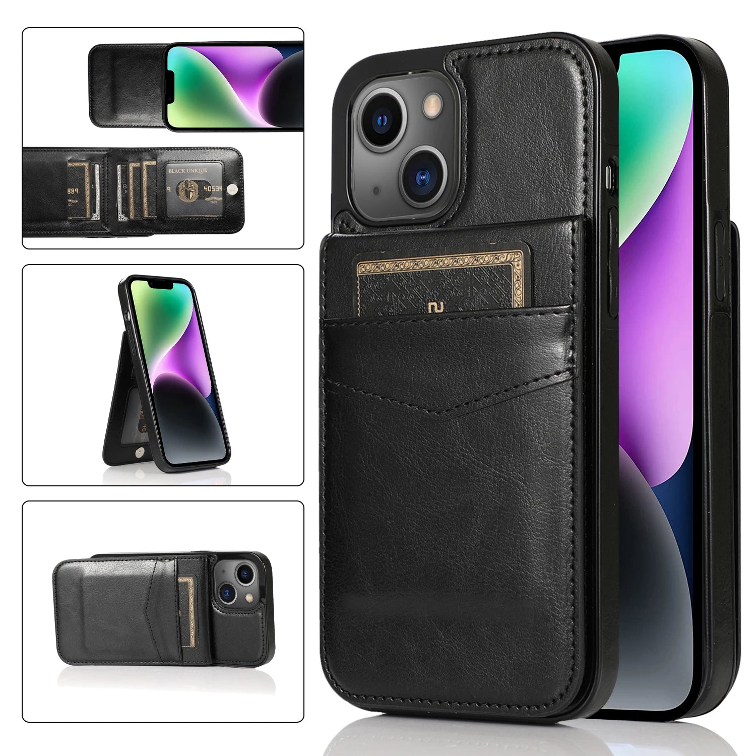 Luxury Flip Leather Wallet Case for iPhone – Credit Card Holder, Kickstand, Premium Protection for iPhone 16, 15, 14, 13, 12 Mini, 11, XS, Pro Max