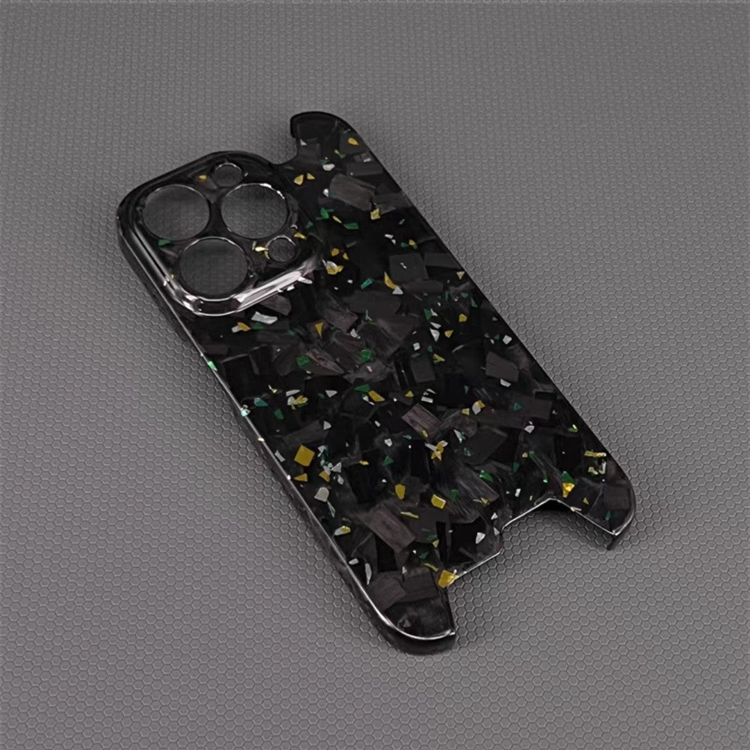 Glossy Forged Carbon Fiber Case – Ultra-Thin Genuine Glitter Shockproof Cover for iPhone Models, Sleek and Durable Design