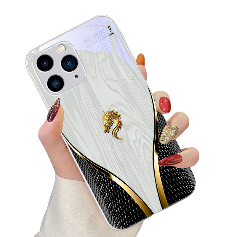 Premium Yellow Dragon Qi Soars to the Sky Tempered Glass Phone Case Stylish Protection iPhone Models Durable Elegant Cover