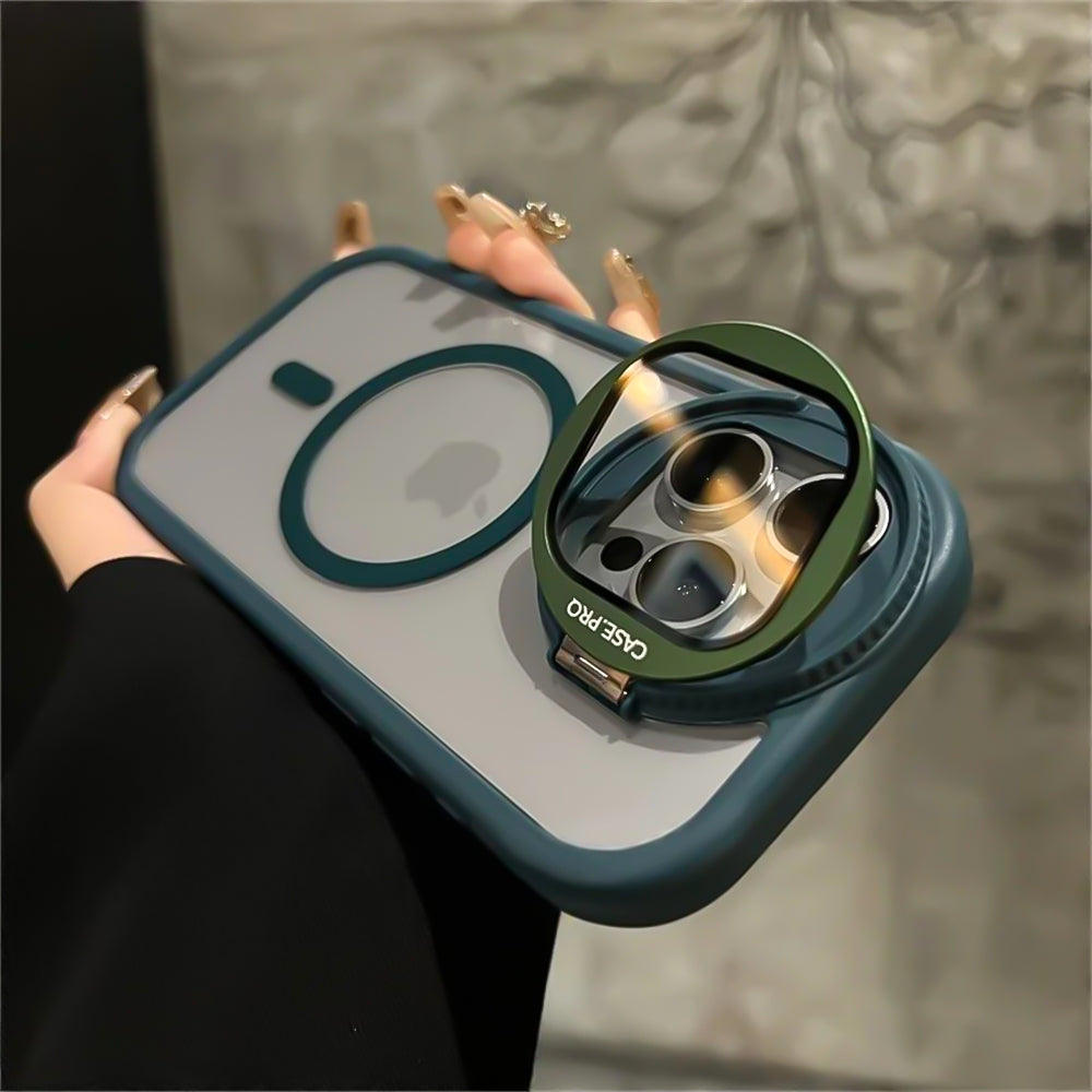 Luxury Glass Camera Stand Case - Transparent Magnetic Acrylic Cover, Wireless Charging Compatible, Durable Protection | Case for iPhone