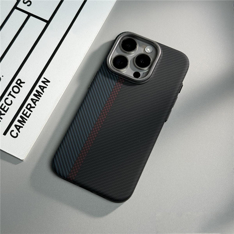 Hit Color Carbon Fiber Texture MagSafe Phone Case – Wireless Charging Hard PC Cover with Relief Design for iPhone Models