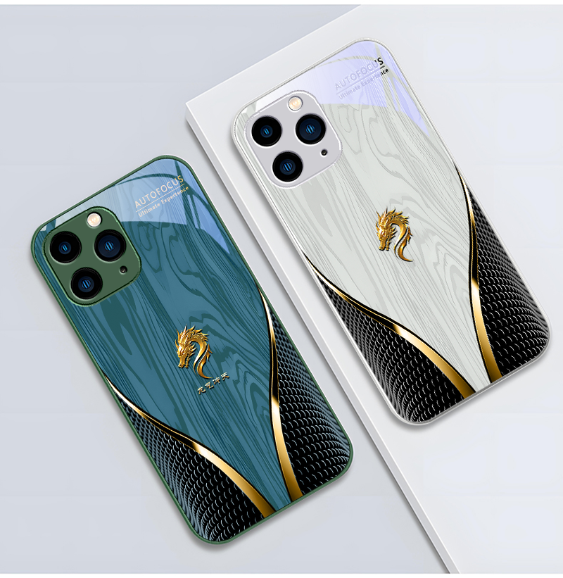 Premium Yellow Dragon Qi Soars to the Sky Tempered Glass Phone Case Stylish Protection iPhone Models Durable Elegant Cover