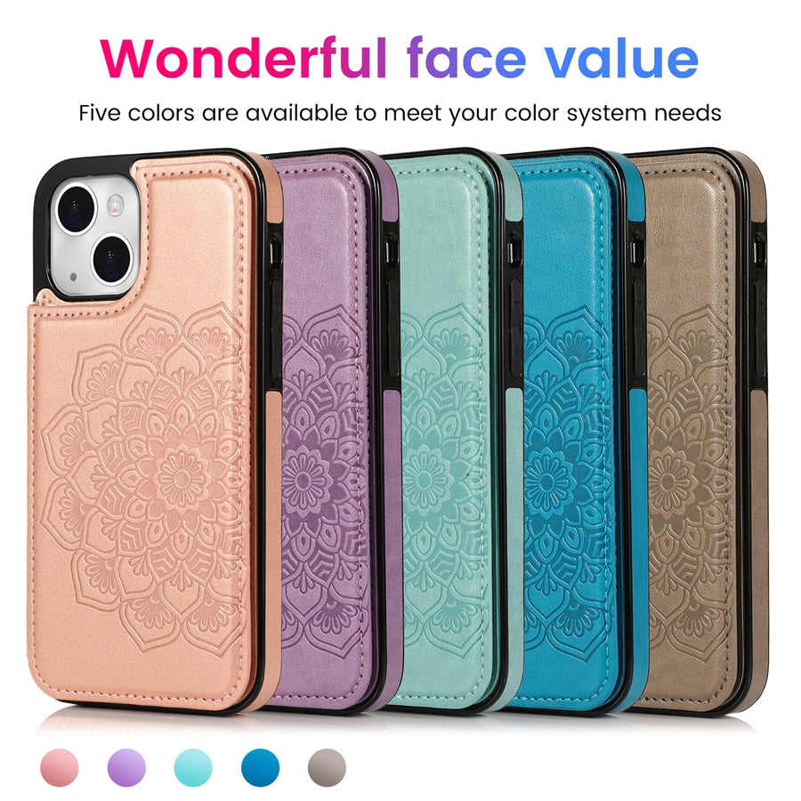 Luxury Wallet Datura Double Buckle Leather Case for iPhone – Magnetic Flip with Card Slot, Protective Cover for iPhone 16 Pro Max, 15 Plus, 14, 13, 12, 11, SE 2, X, XS, XR