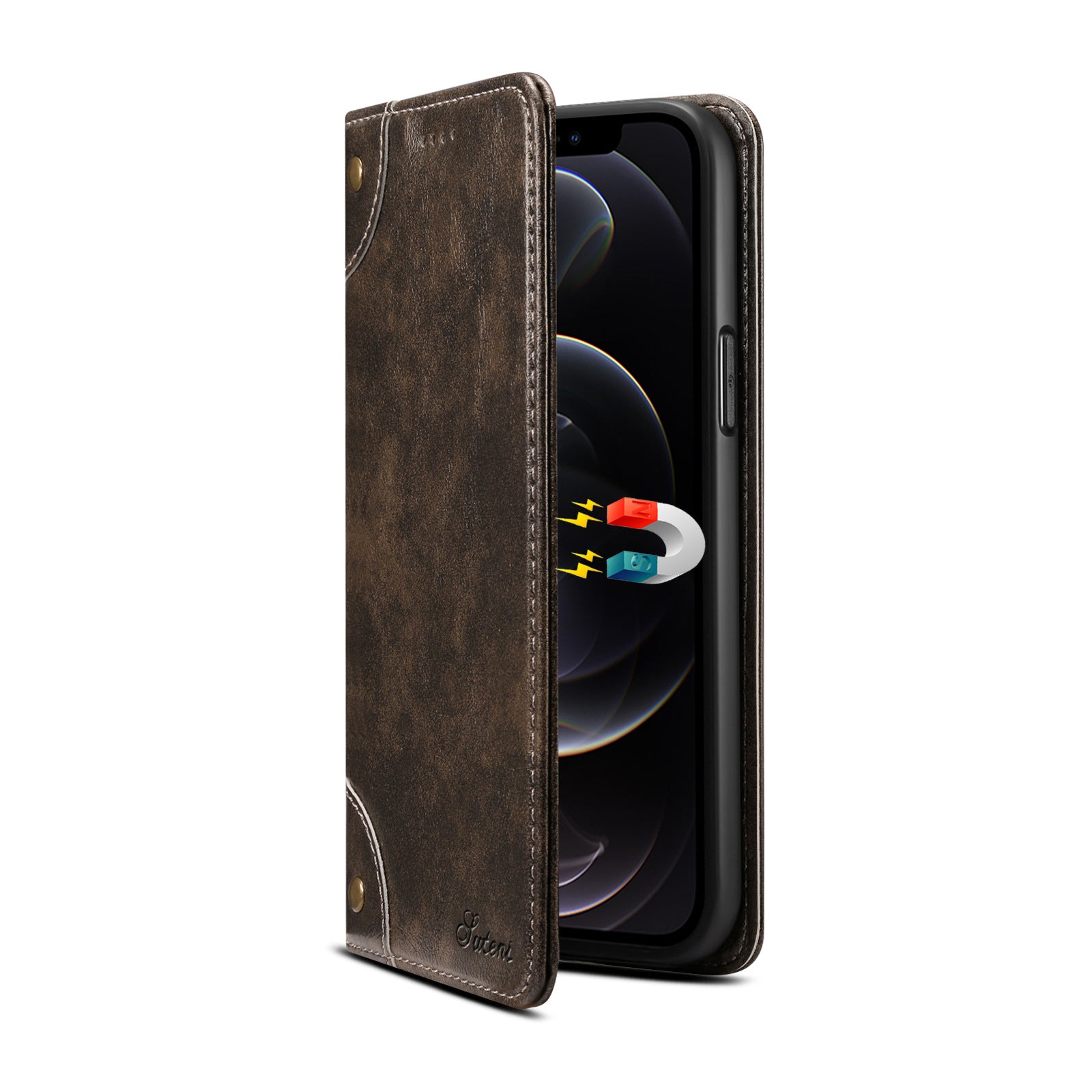 Luxury Genuine Leather Wallet Flip Case – Magnetic Closure, Card Holder, Stand Function, Shockproof Protective Cover, Classic Book-Style Design