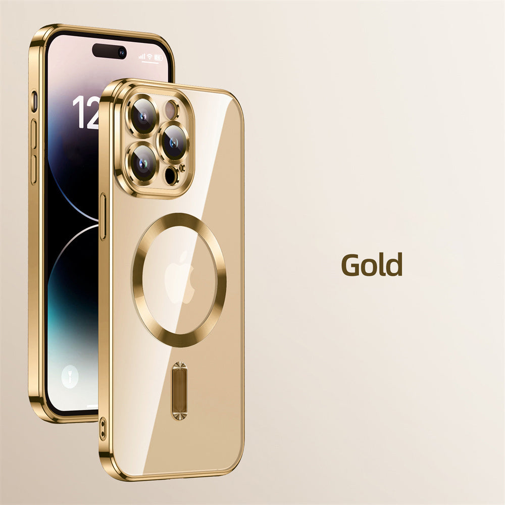 Luxury Magnetic Clear iPhone Case - Slim with Full Lens Protection, Wireless Charging Support, and Durable Plating Finish