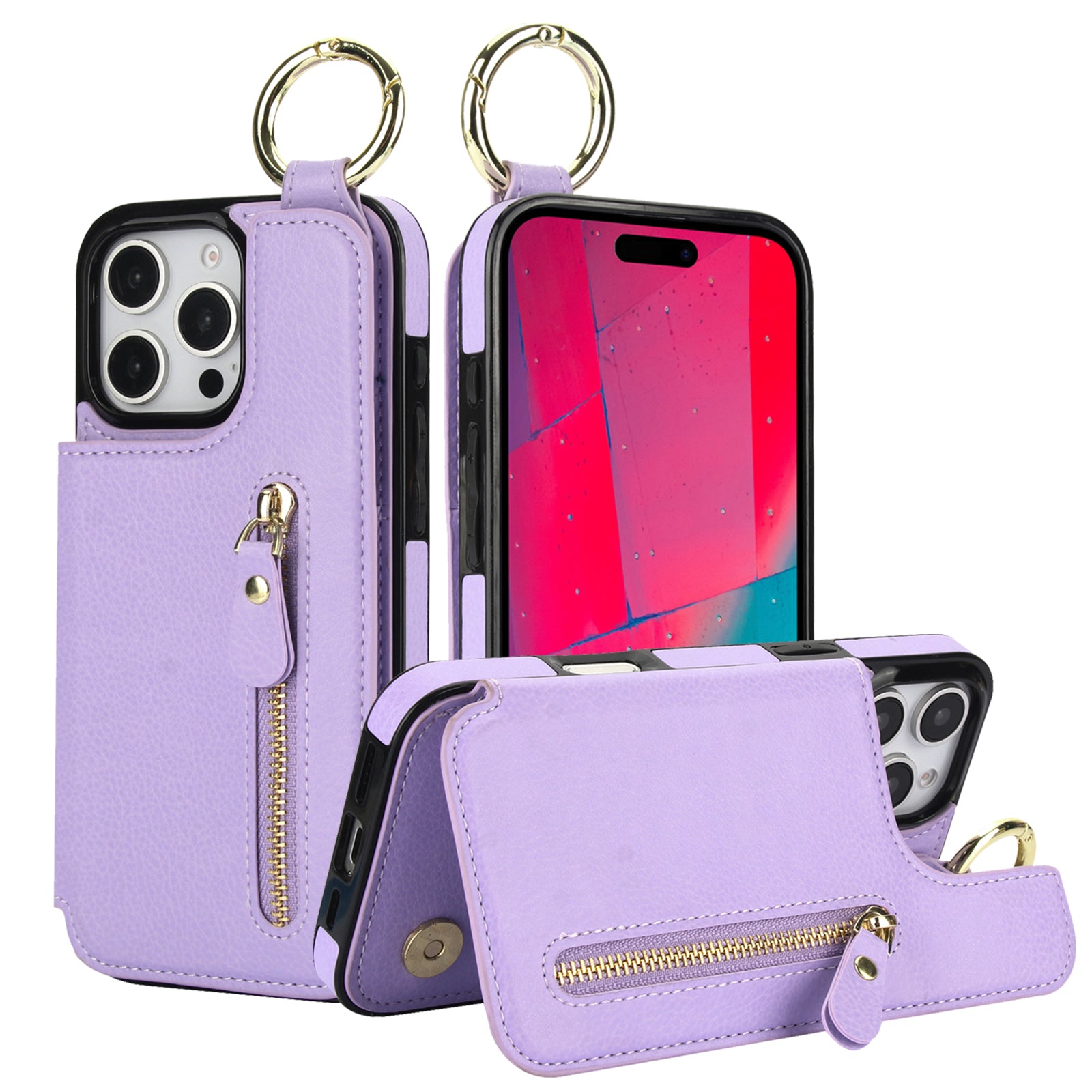 Luxury Zipper Wallet Leather Phone Case – Card Holder, Ring Stand, Shockproof Protection, and Crossbody Design for Secure & Stylish Convenience