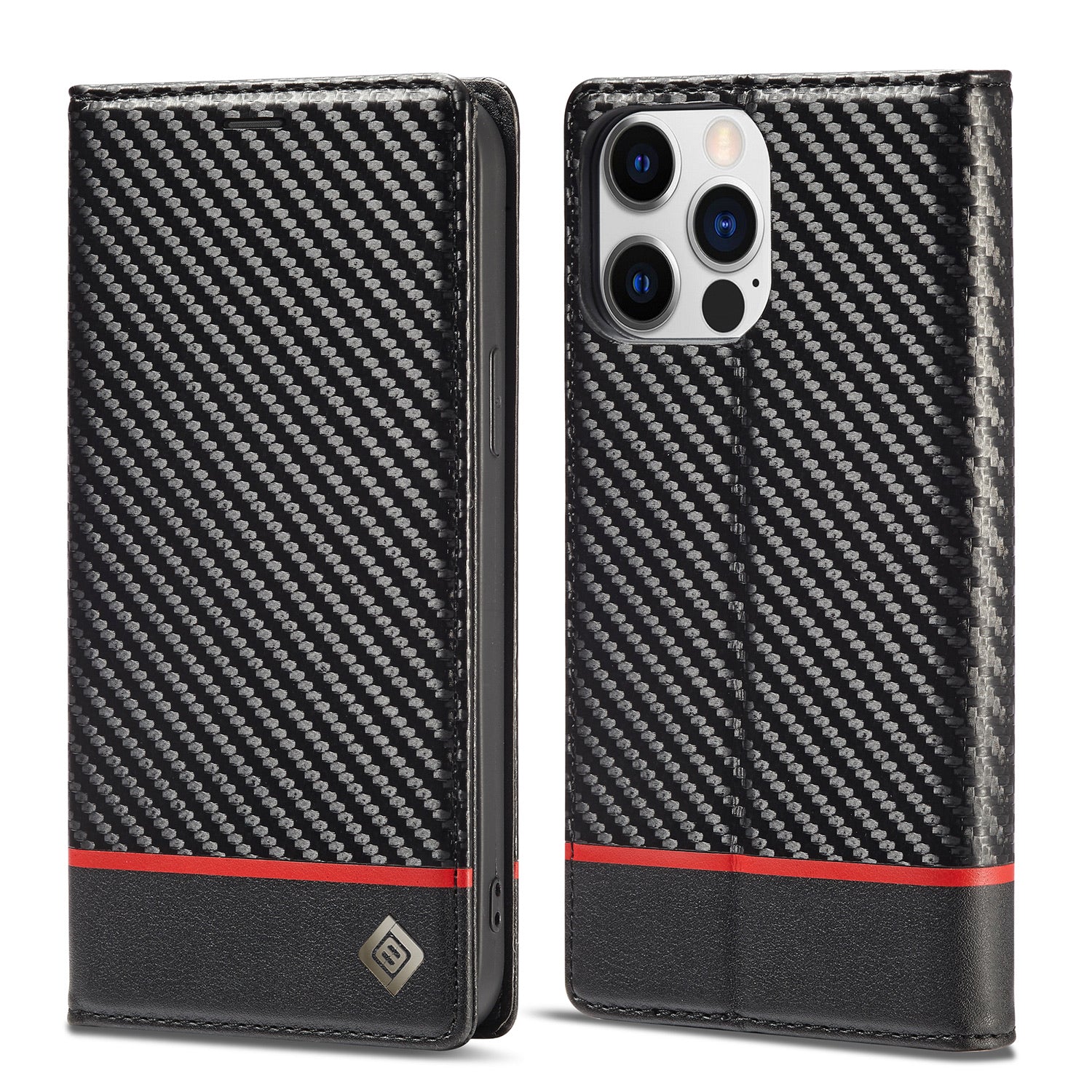 Luxury Carbon Fiber Leather Wallet iPhone Case – Magnetic Flip Cover, Card Holder, Shockproof Protection, Stylish & Durable for iPhone