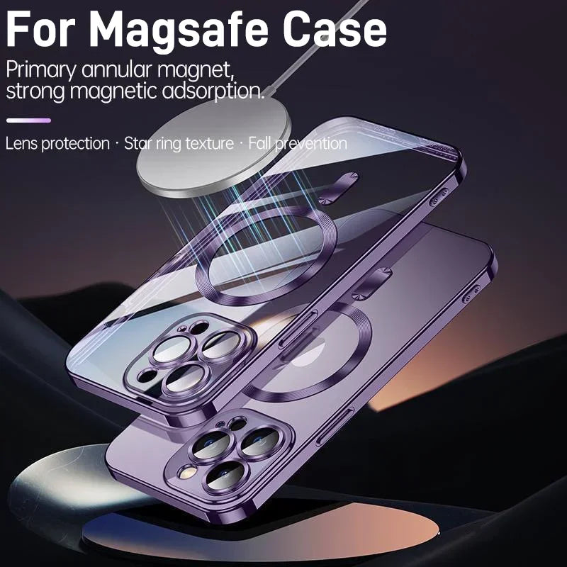 Luxury Plating MagSafe iPhone Case - Magnetic Wireless Charging, Lens Protector, Slim & Durable Phone Cover | Case for iPhone