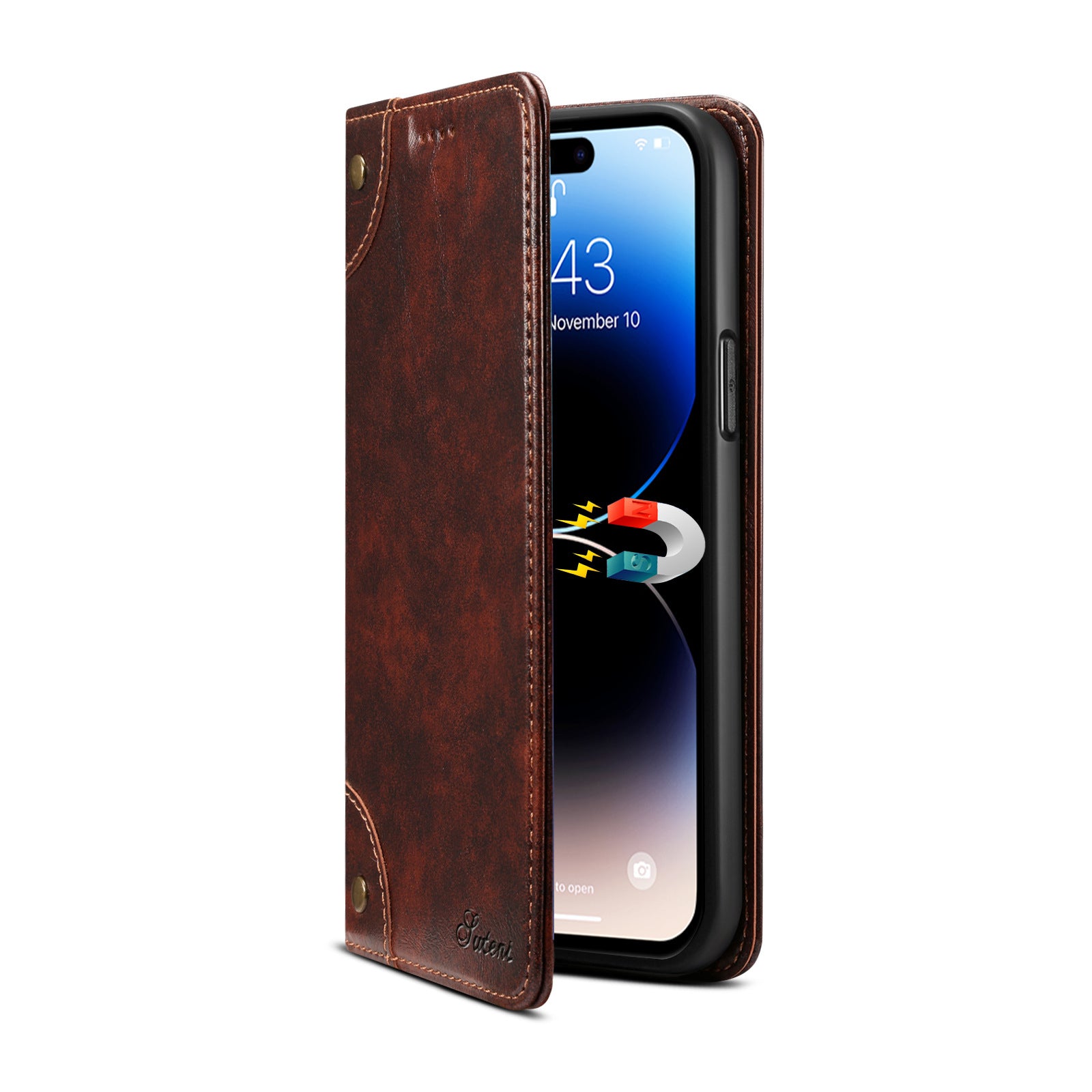 Retro Leather Flip Wallet Case – Magnetic Closure, Card Slots, Shockproof Protection, Elegant Vintage Design, Durable PU Leather Cover for iPhone