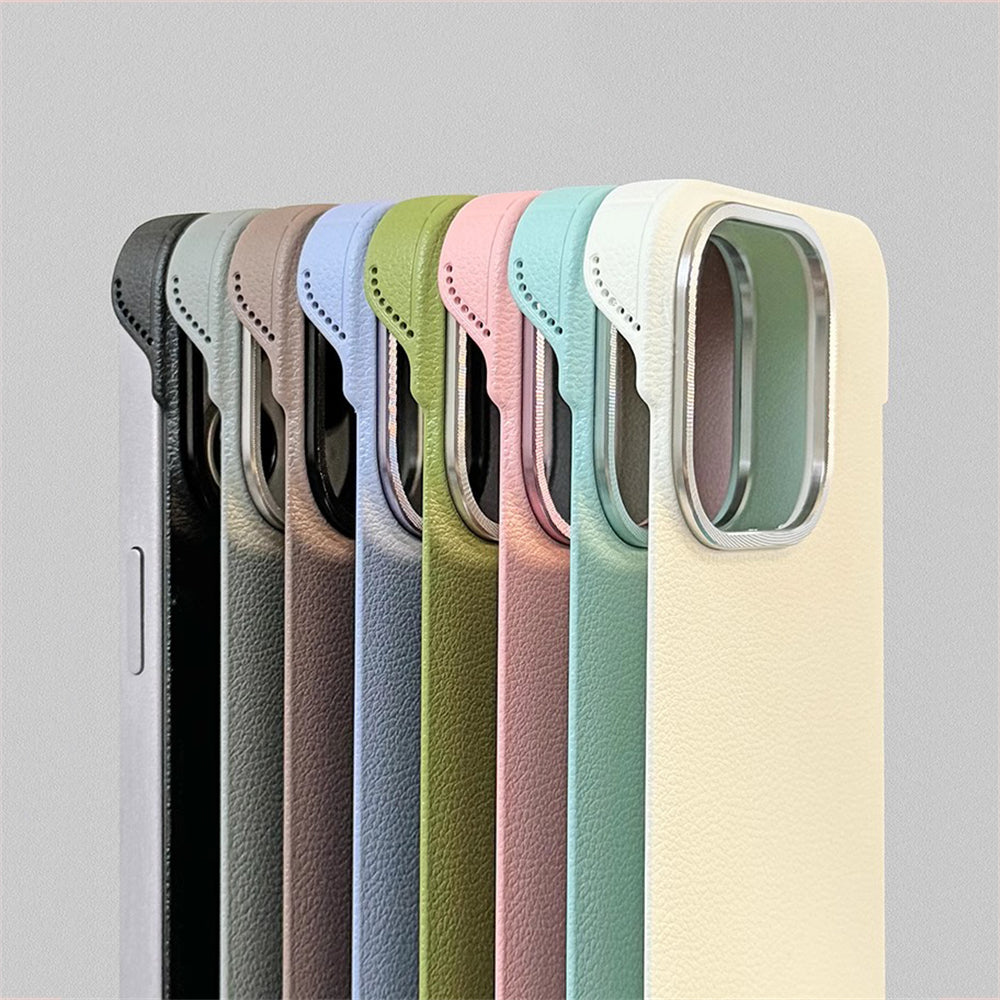 Solid Color Frameless Slim Hard Case Ultra Thin Borderless Litchi Grain PC Cover for iPhone Models Sleek Durable Protection