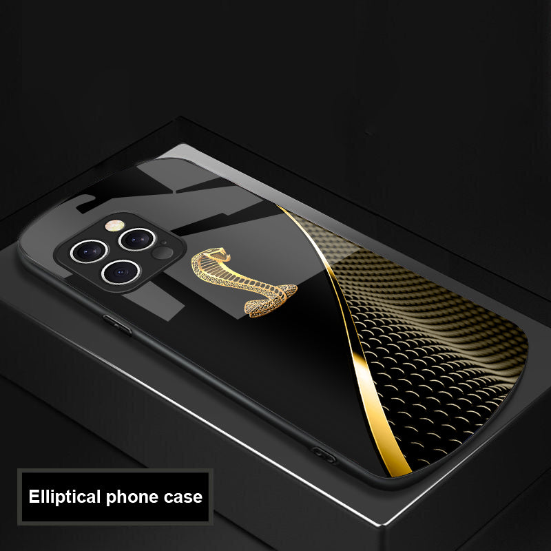 Premium Gradient Golden Snake Tempered Glass Phone Case – Stylish, Durable Protection for iPhone Models