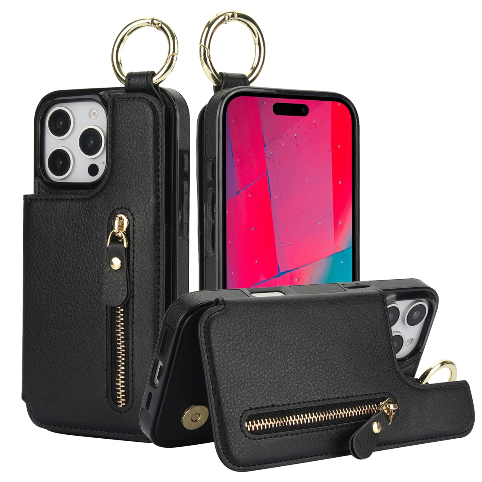 Luxury Zipper Wallet Leather Phone Case – Card Holder, Ring Stand, Shockproof Protection, and Crossbody Design for Secure & Stylish Convenience