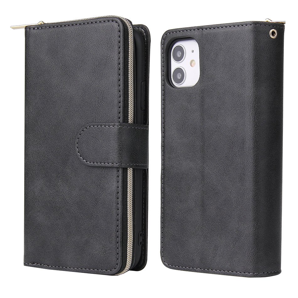 Premium 9 Card Slots Leather Wallet iPhone Case – Durable Zipper Flip Cover, Magnetic Stand, Shockproof Protection, Multi-Card Holder for iPhone