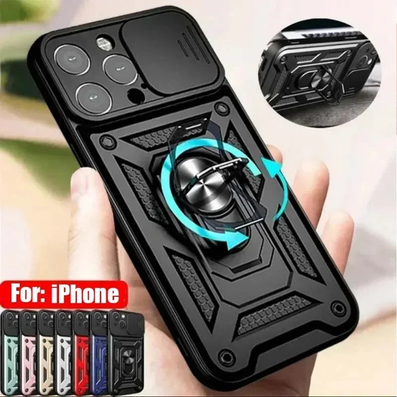 Shockproof Armor Case – Slide Camera Lens Protection, Rugged Full-Body Cover for iPhone Models