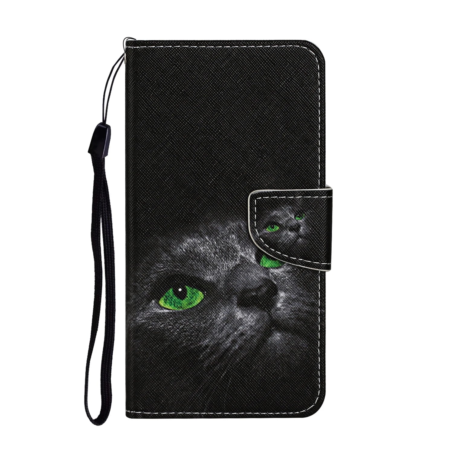 Leather Flip Phone Case for iPhone – Cat & Butterfly Painted Wallet Cover, Card Holder, Kickstand, Shockproof Protective Case