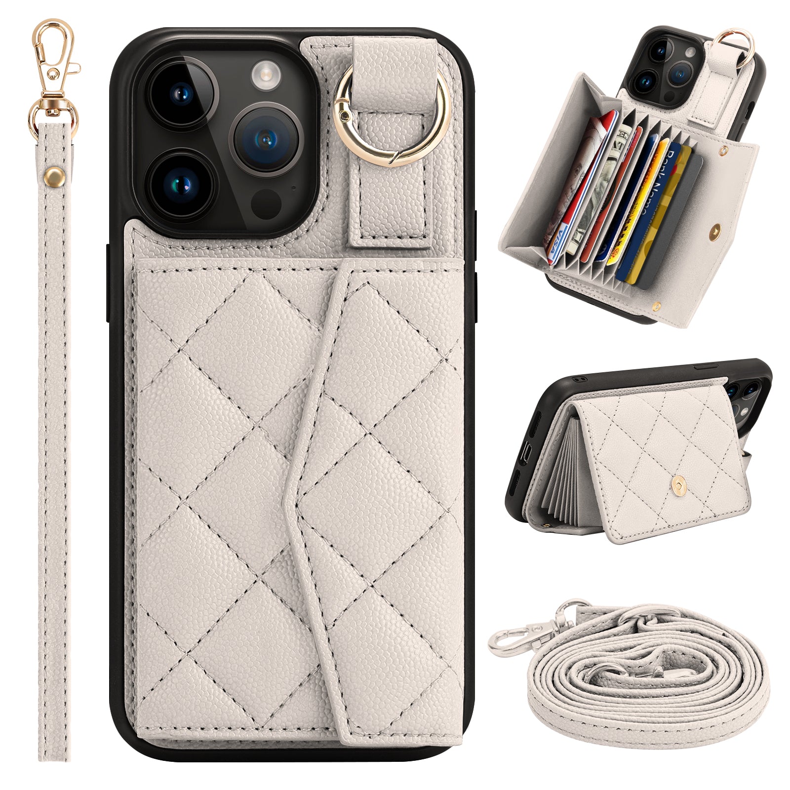 Luxury Crossbody Wallet Phone Case – Cute Flip Leather Cover, Card Holder, Necklace Strap, Kickstand, Shockproof Protection for iPhone