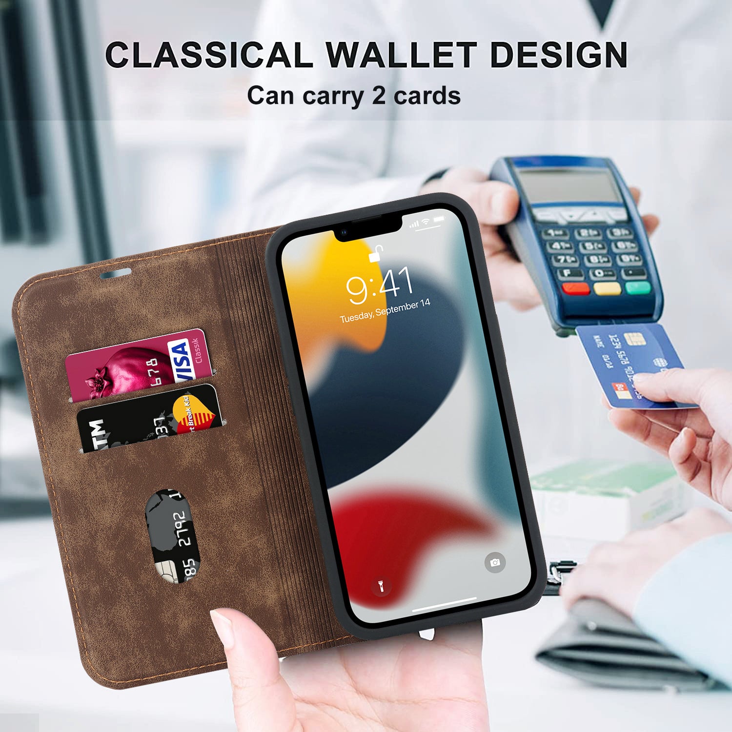 Luxury RFID Wallet Leather Flip Case – MagSafe Compatible, Card Holder, Wireless Charging, Magnetic Stand, Shockproof Protection for iPhone