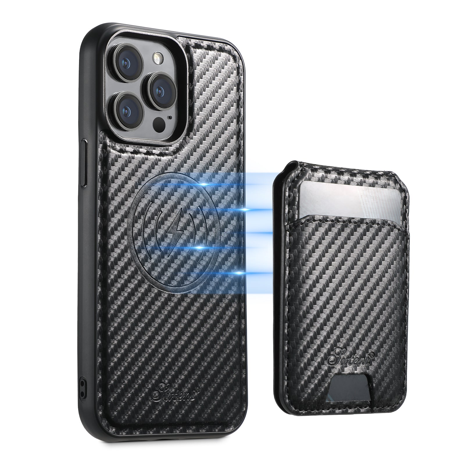 Carbon Fiber Texture Detachable Leather iPhone Case – Magnetic Wallet, Card Holder, Shockproof Protection, Stylish & Durable