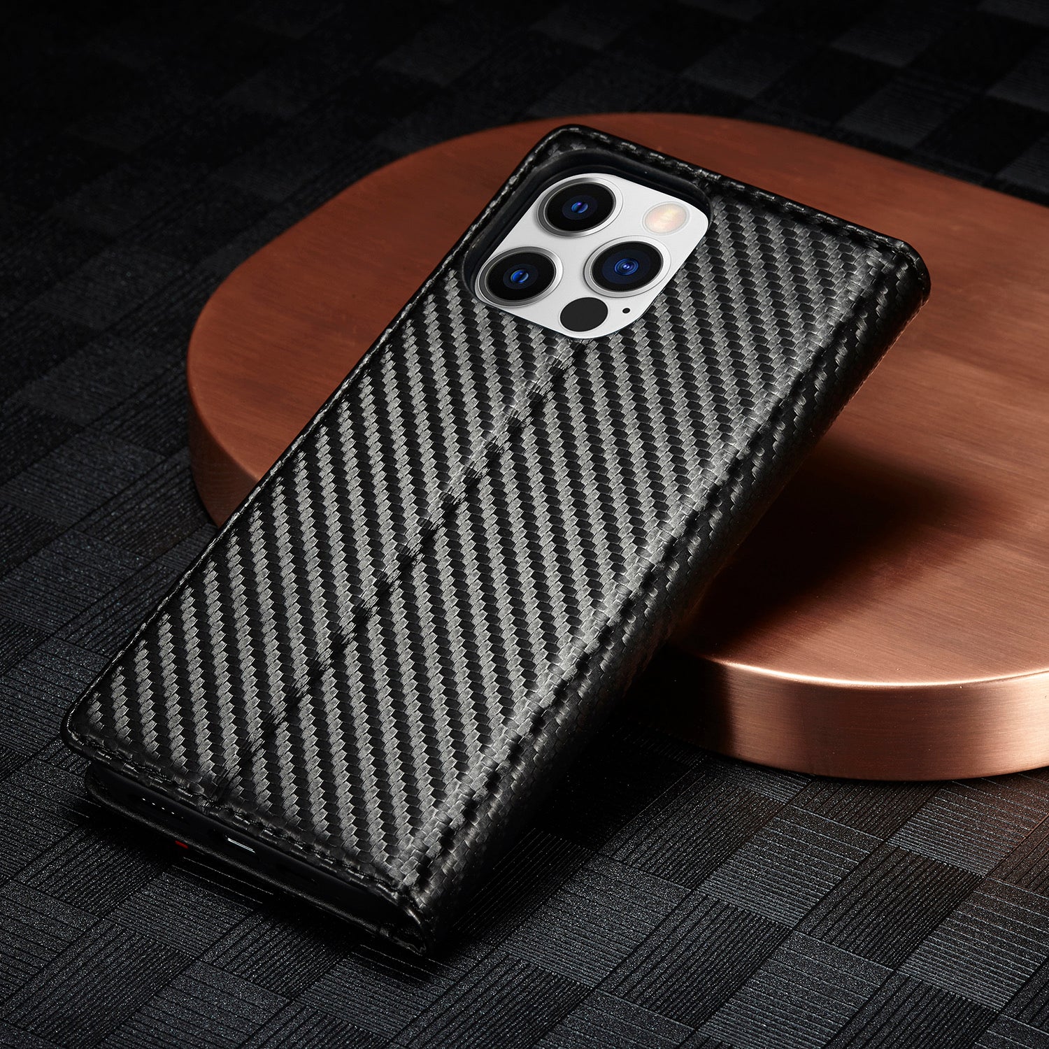 Luxury Carbon Fiber Leather Wallet iPhone Case – Magnetic Flip Cover, Card Holder, Shockproof Protection, Stylish & Durable for iPhone