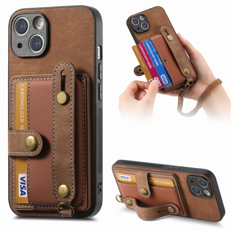 Luxury PU Leather Wallet Case with Wrist Strap – Stand Function, Card Holder, and Shockproof Protection for Secure and Stylish Convenience