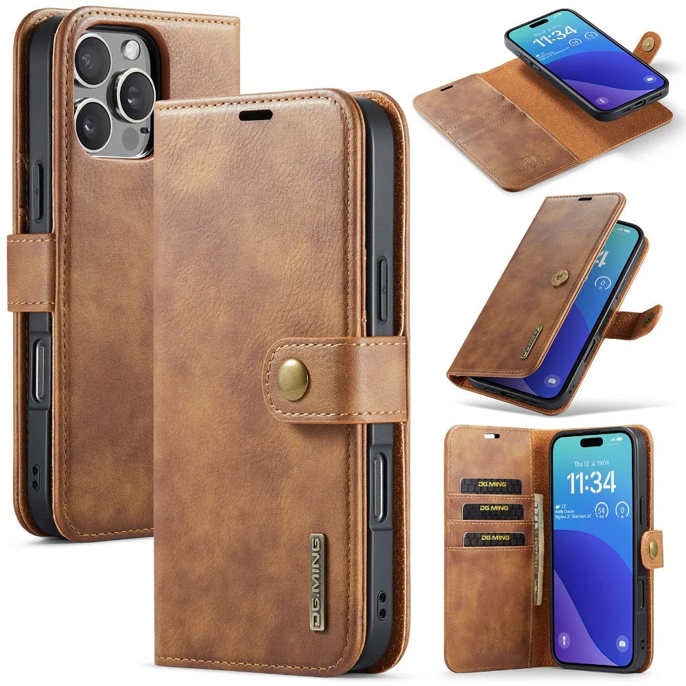 Premium Detachable Magnetic Leather Wallet iPhone Case – Card Holder, Shockproof Protection, and Stylish Flip Cover for Secure and Convenient Use