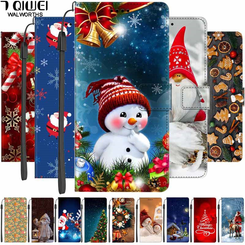 Christmas Flip Leather Wallet iPhone Case – Festive Santa Claus Design, Card Holder, Magnetic Closure, Shockproof Protection