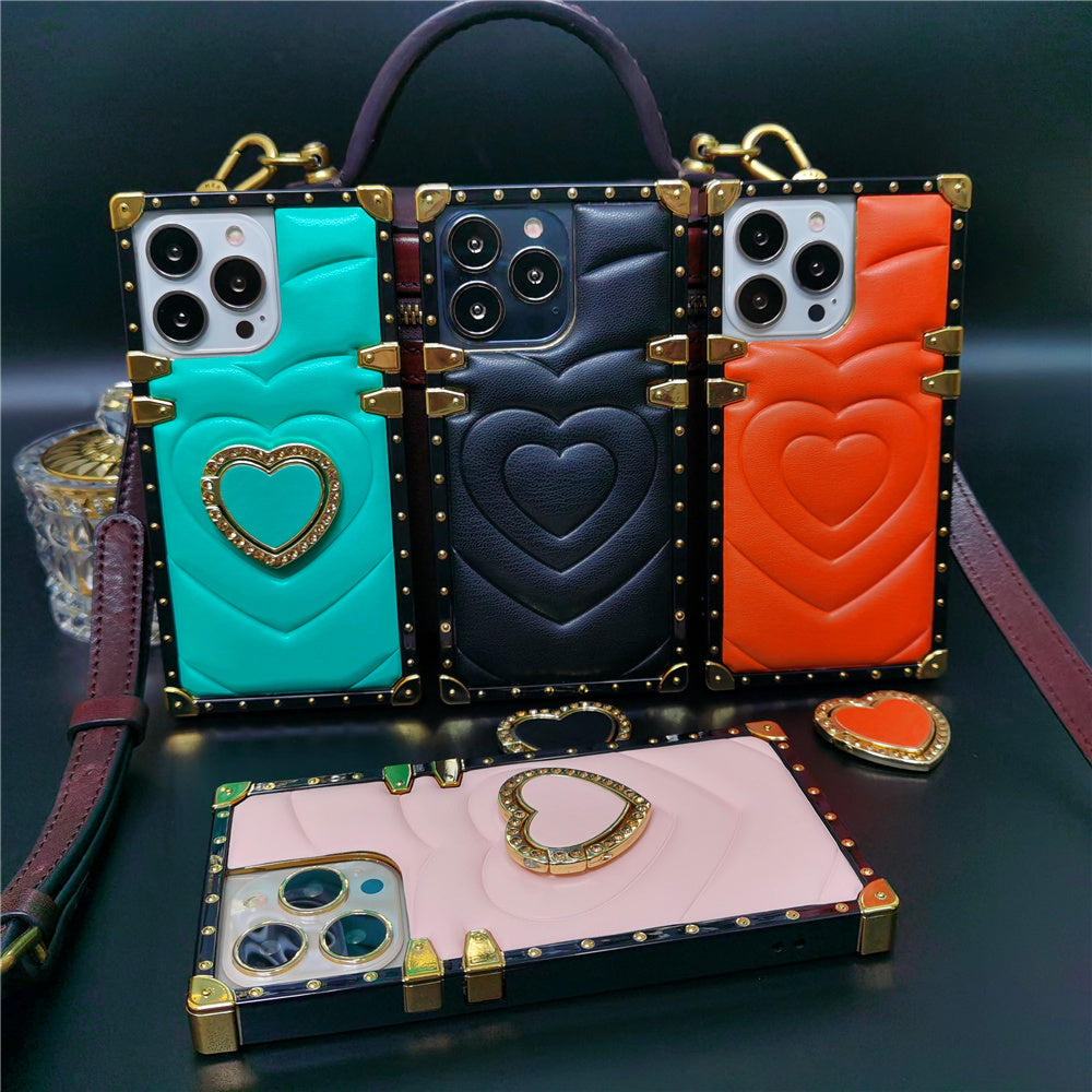 Luxury 3D Love Heart Soft PU Leather Case Shockproof Phone Cover for iPhone 15, 13 Pro Max, 12, 11 Pro, 14 Pro Max XR, XS Max