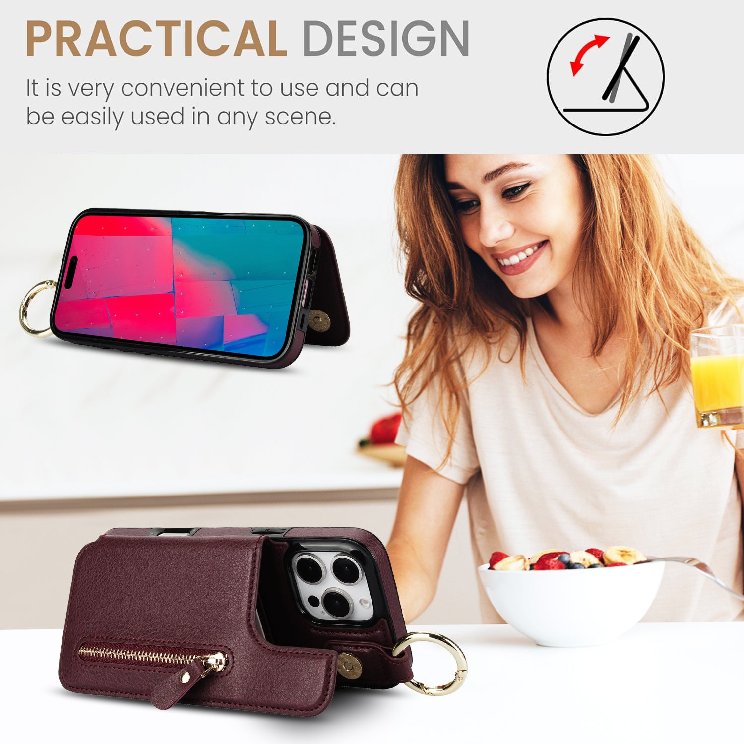 Luxury Zipper Wallet Leather iPhone Case – Card Holder, Ring Stand, Shockproof Protection, and Crossbody Design for Secure & Stylish Convenience