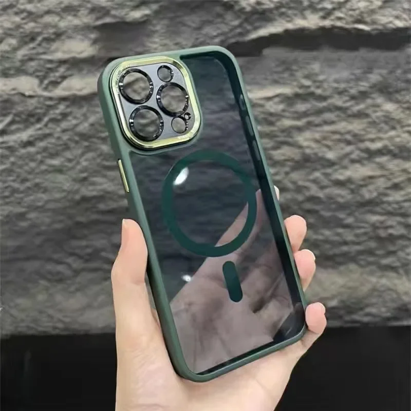 Luxury Magnetic Metal Bumper Case - Lens Protection, Hard Clear Cover, Wireless Charging Compatible | Case for iPhone