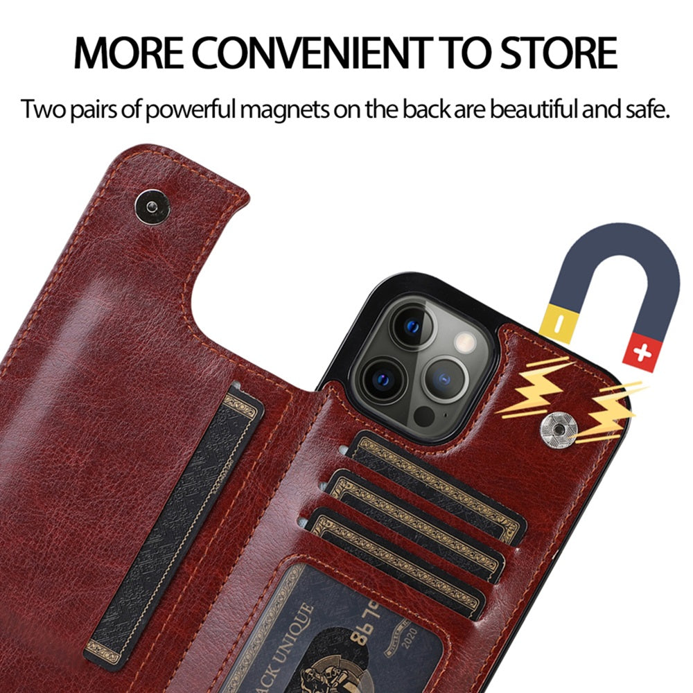 Luxury PU Leather Wallet iPhone Case – Kickstand, Card Holder Slots, Durable Shockproof Cover, Elegant Magnetic Closure for iPhone Models