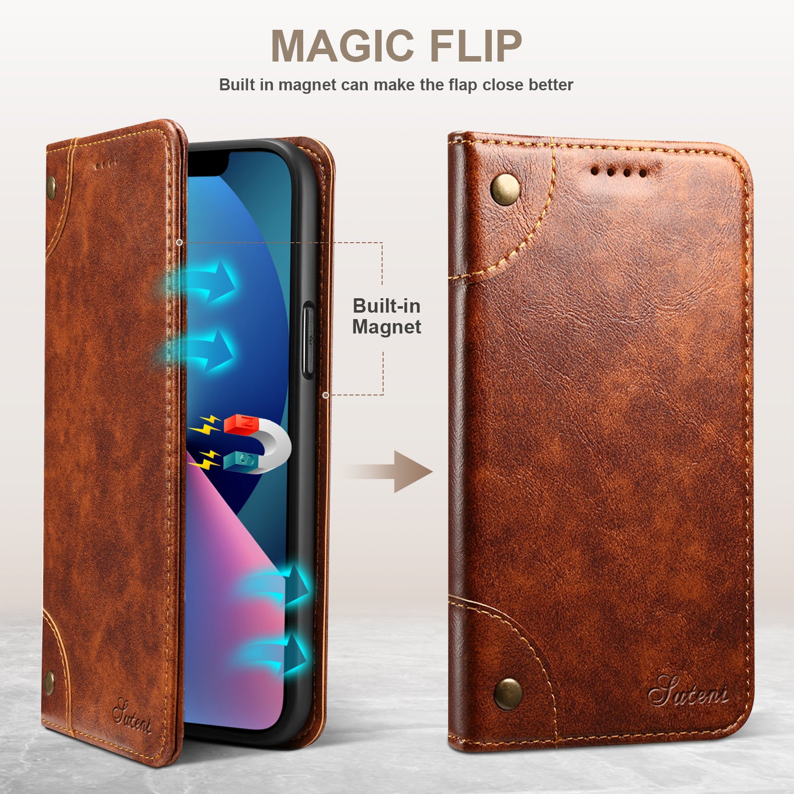 Retro Leather Flip Wallet Case – Magnetic Closure, Card Slots, Shockproof Protection, Elegant Vintage Design, Durable PU Leather Cover for iPhone