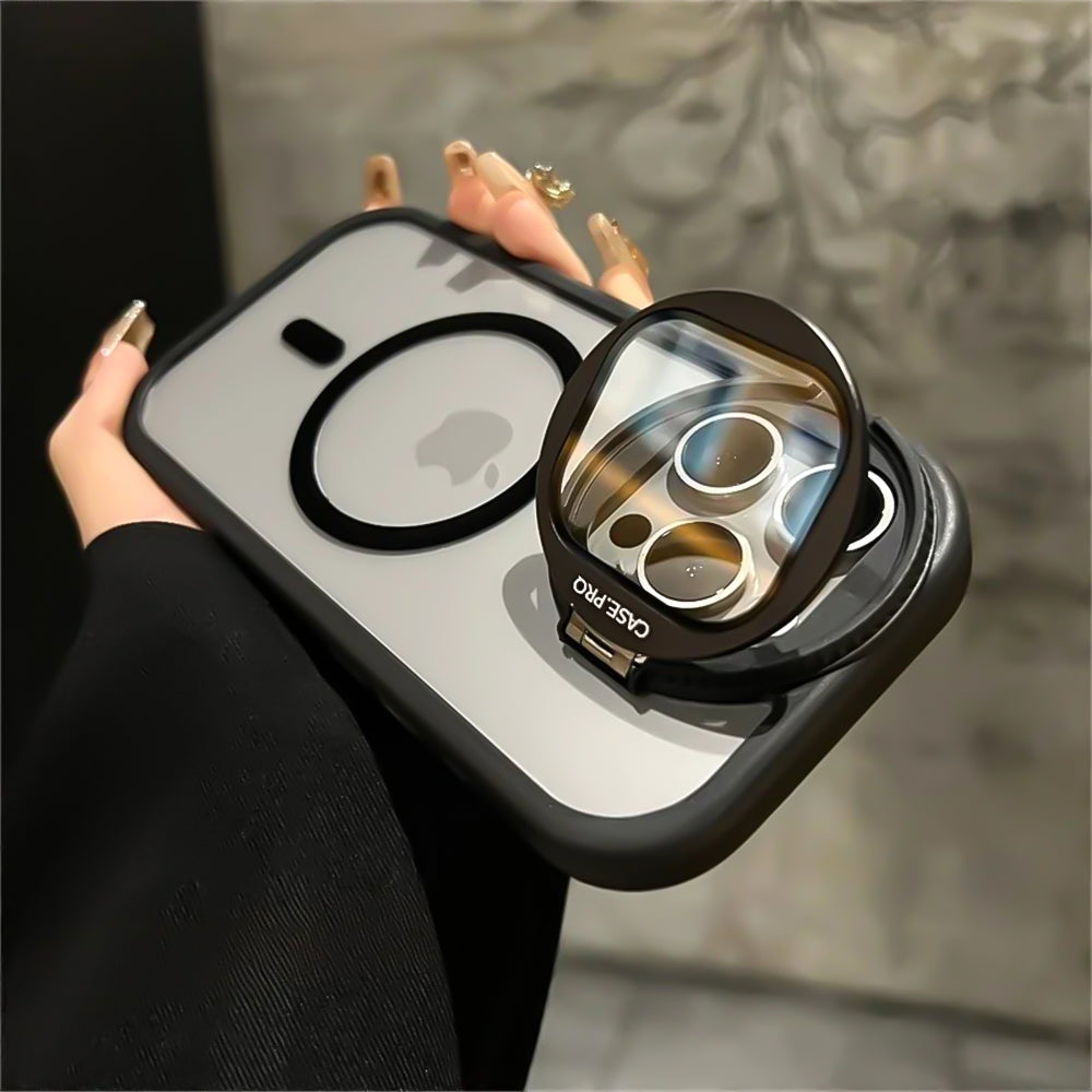 Luxury Glass Camera Stand iPhone Case - Transparent Magnetic Acrylic Cover, Wireless Charging Compatible, Durable Protection | Case for iPhone