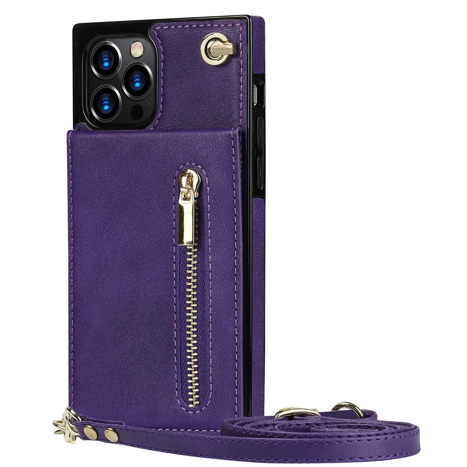 Luxury Zipper Wallet Crossbody Leather iPhone Case – Card Holder, Lanyard Strap, Shockproof Protection, Magnetic Closure, Stylish Flip Cover for iPhone