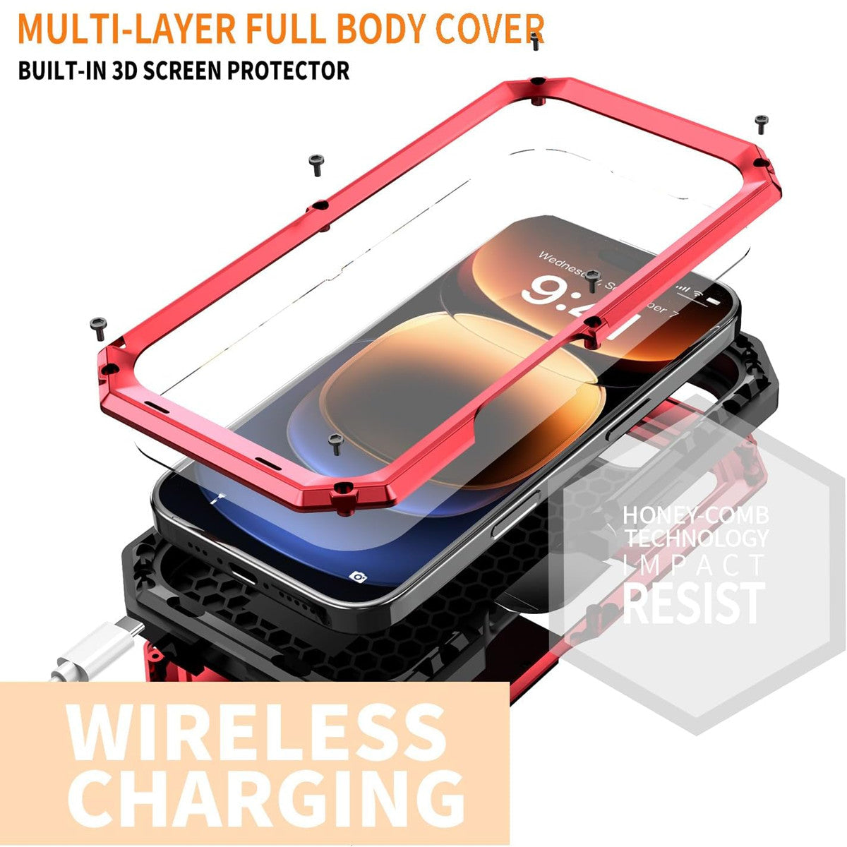 Military Heavy-Duty Metal Case – Full-Body Hybrid Cover with Slide Camera Protection & Built-in Screen Protector for iPhone Models