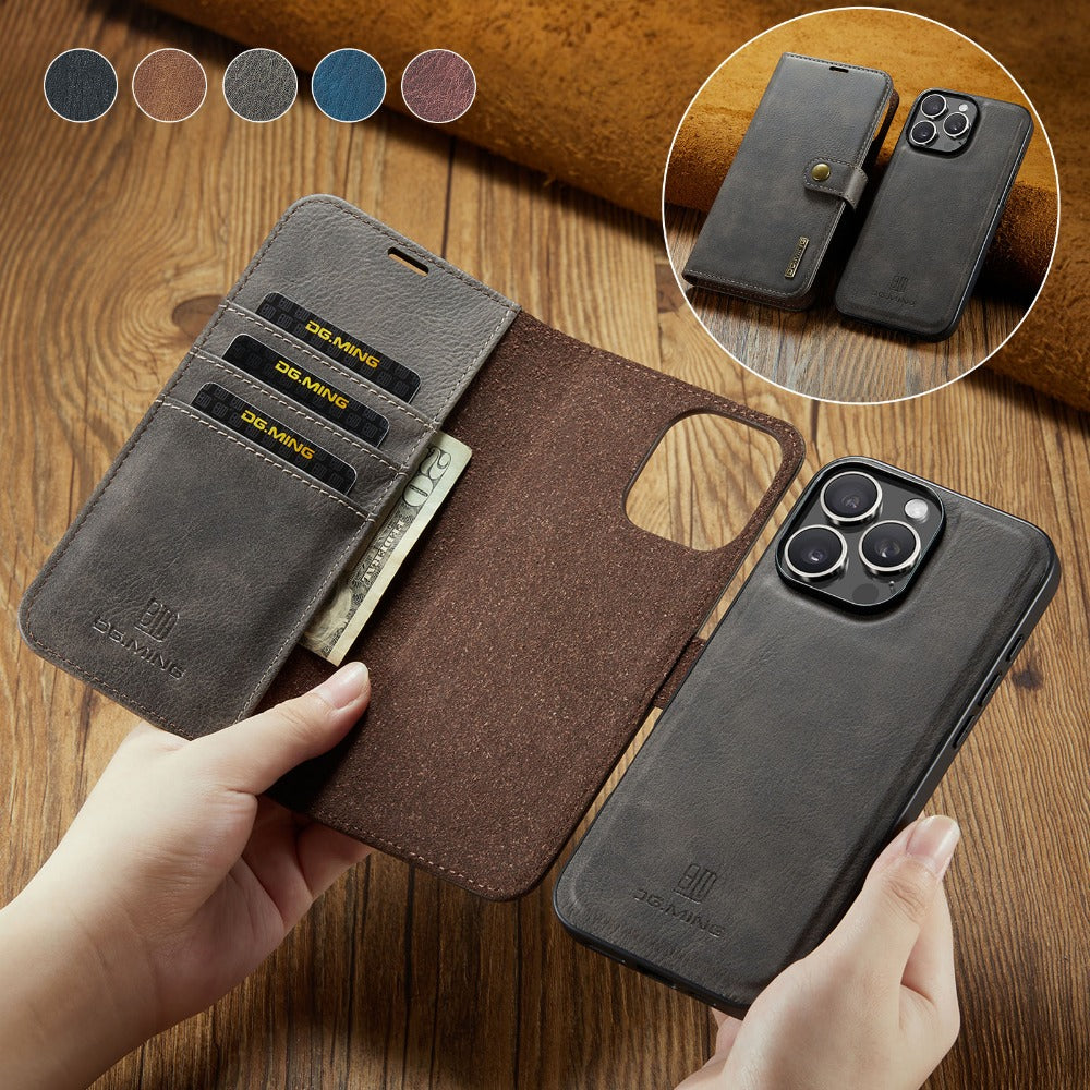 Premium Detachable Magnetic Leather Wallet iPhone Case – Card Holder, Shockproof Protection, and Stylish Flip Cover for Secure and Convenient Use