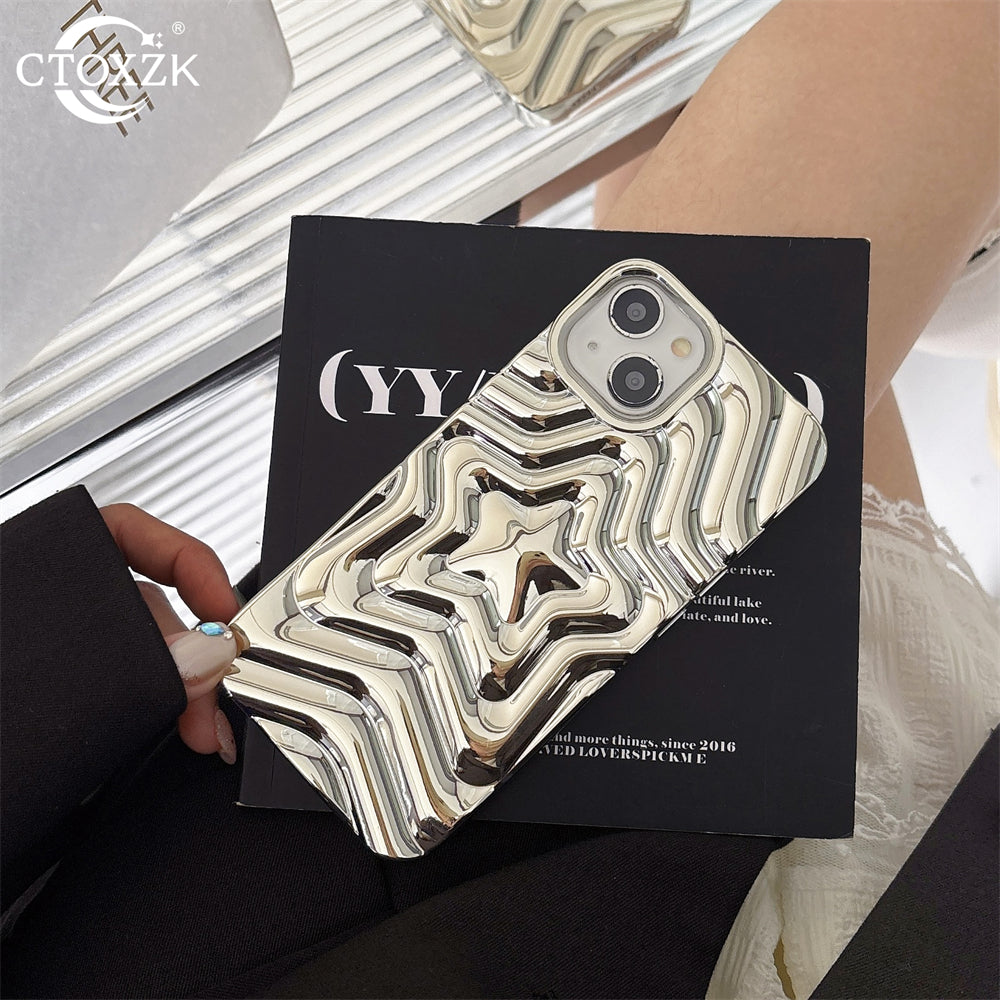 Luxury 3D Star Plating Case – Shockproof Corrugated Cover for iPhone 16 Pro Max, 15 Pro, 14, 13, and More