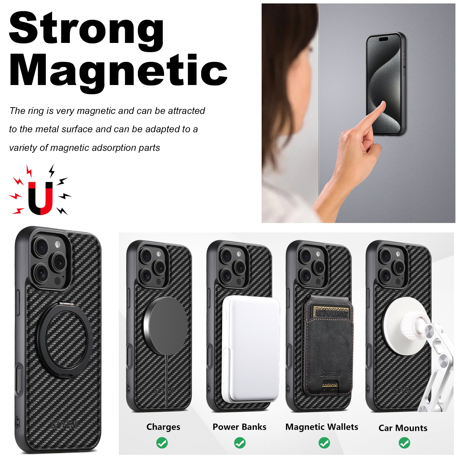 MagSafe Wireless Charging Case – Strong Magnetic 360° Rotating Ring Stand PU Leather Cover for iPhone Models