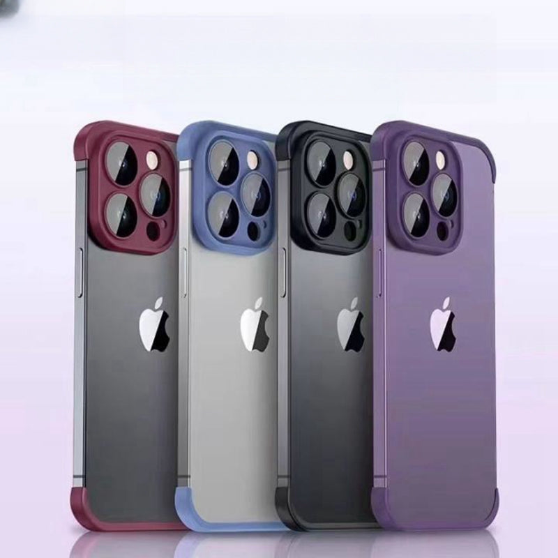 Metal Corner Pads iPhone Case – Aluminum Alloy Bumper with Camera Lens Protector, Bare Machine Design, Antifall Protection for iPhone Models