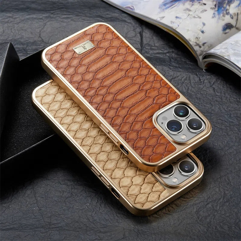 Luxury Leather Plating Shockproof Phone Case - Protective Snake Texture Durable Bumper Design for Enhanced Phone Protection