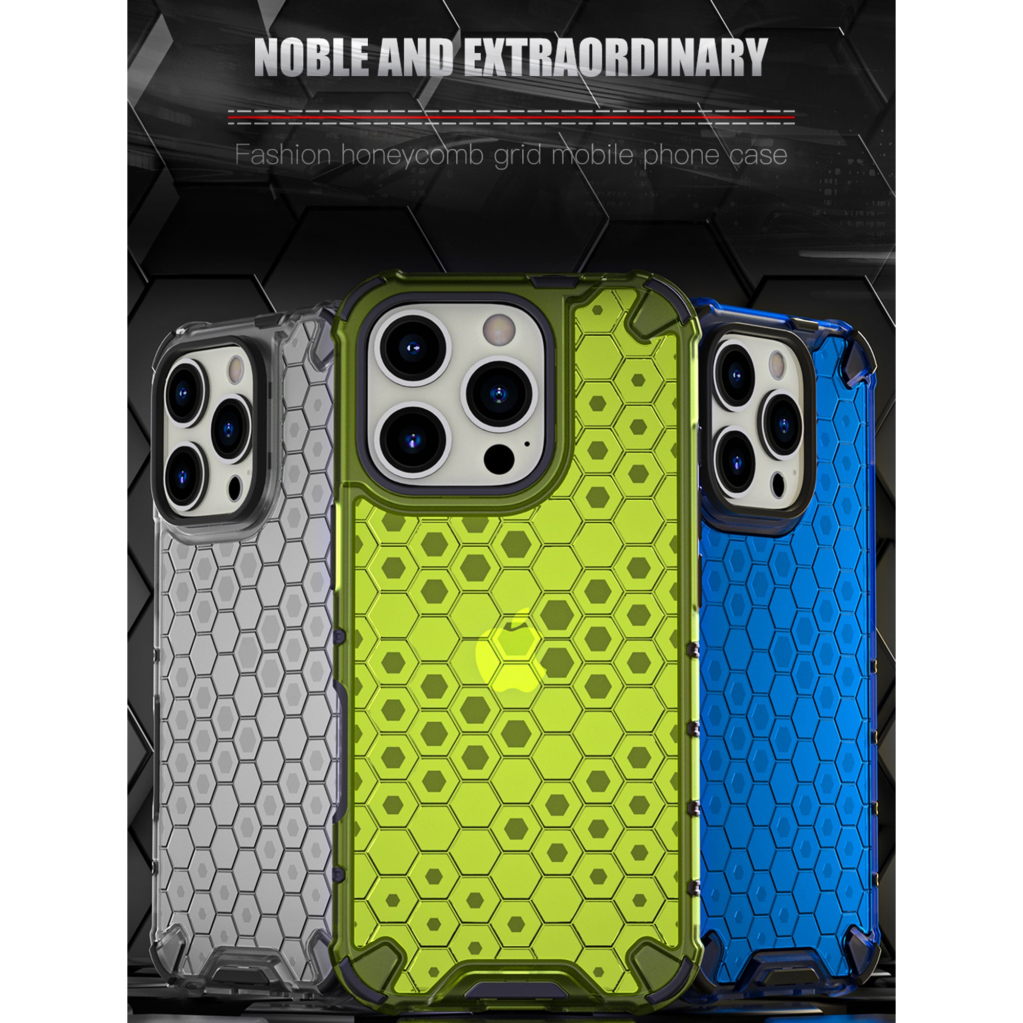 KEYSION Shockproof Armor Case – Soft Silicone + PC Transparent Honeycomb Back Cover for iPhone Models, Durable and Protective Design