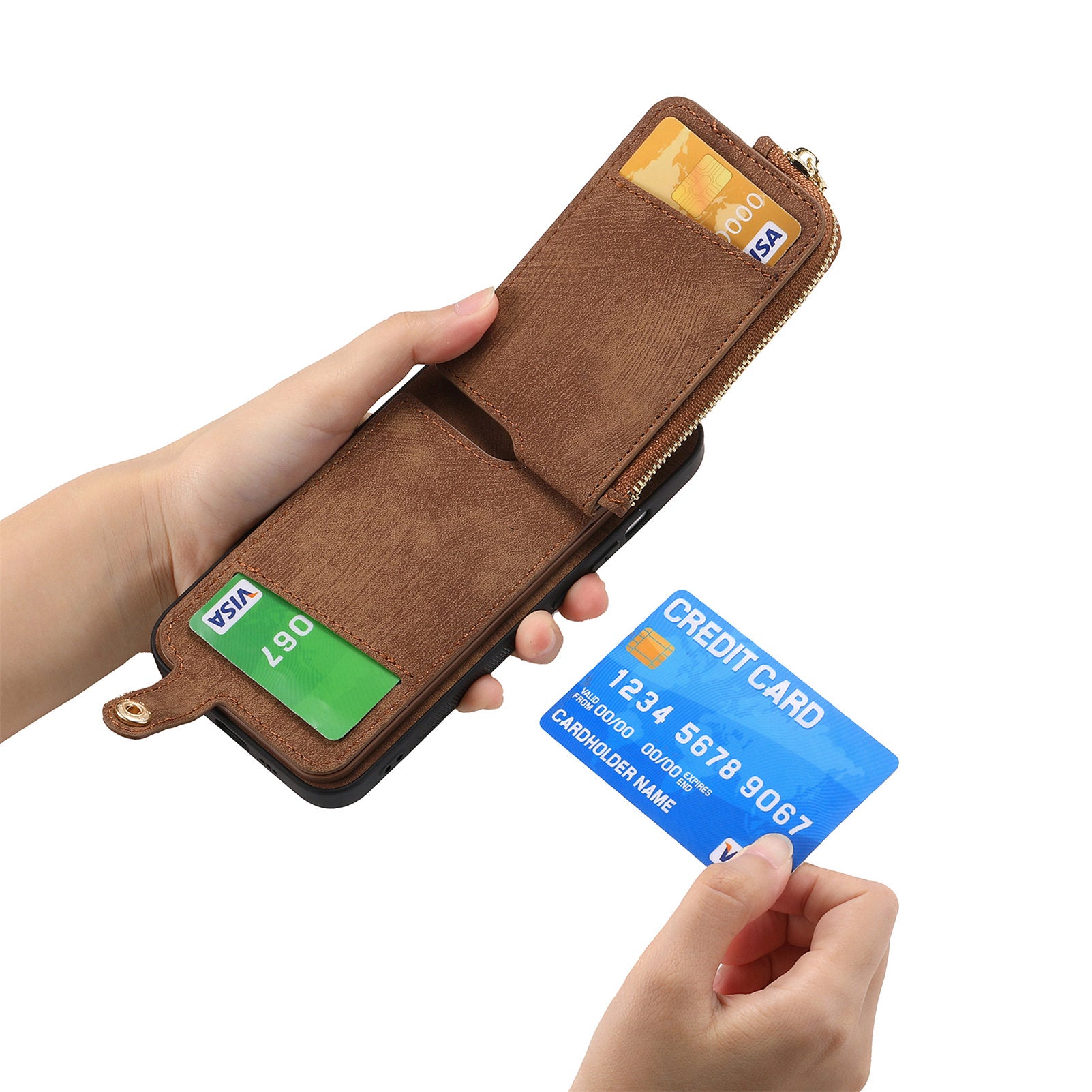 Luxury Zipper Wallet Leather iPhone Case – Card Holder, Ring Kickstand, Shockproof Protection, and Stylish Crossbody Design for Secure & Convenient Use